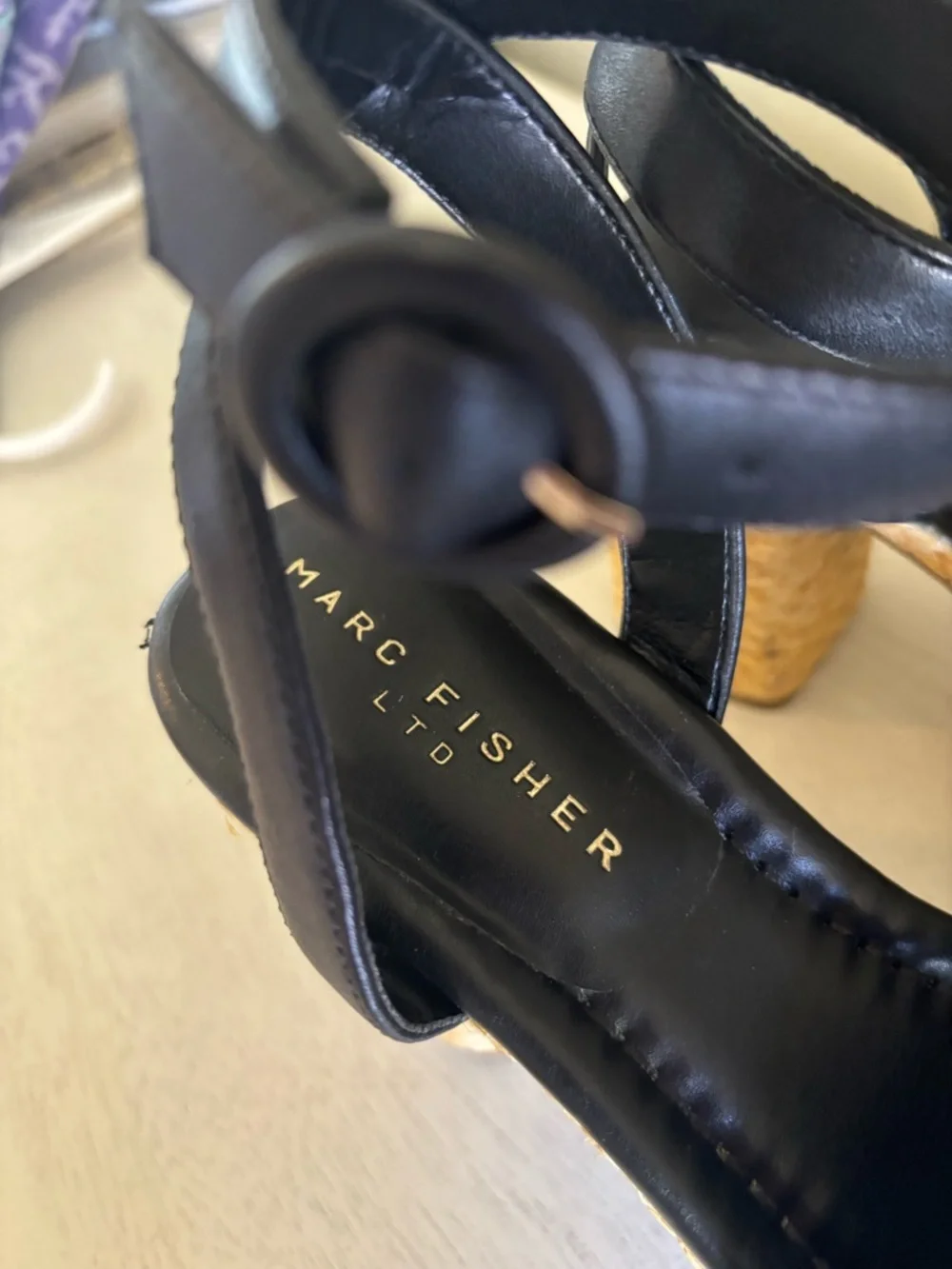 Marc Fisher LTD Womens Palyca Black Rope Platform Heel Espadrille Sandals 6.5